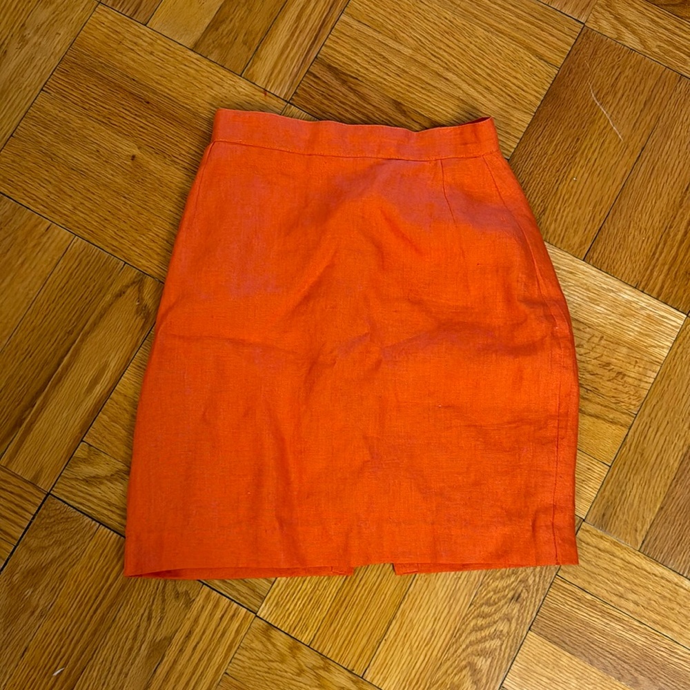 Orange linen high waist skirt